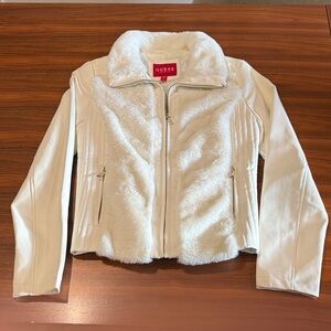 GUESS L.A. Women’s S Creamy White Faux Leather Faux Fur Jacket